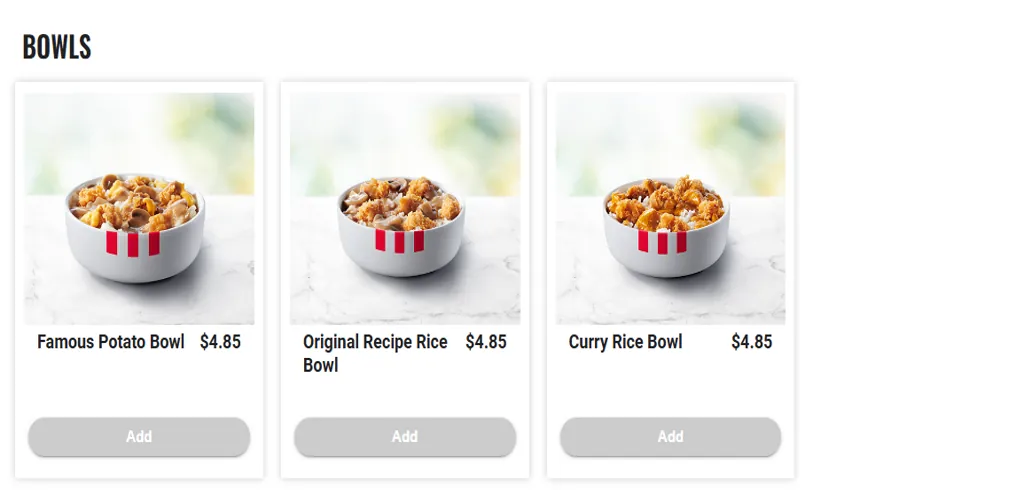 All in One KFC Bowl Menu