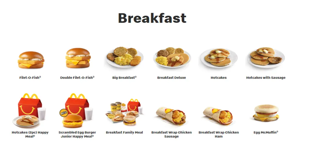 McDonald’s Bugis Junction Breakfast Menu​