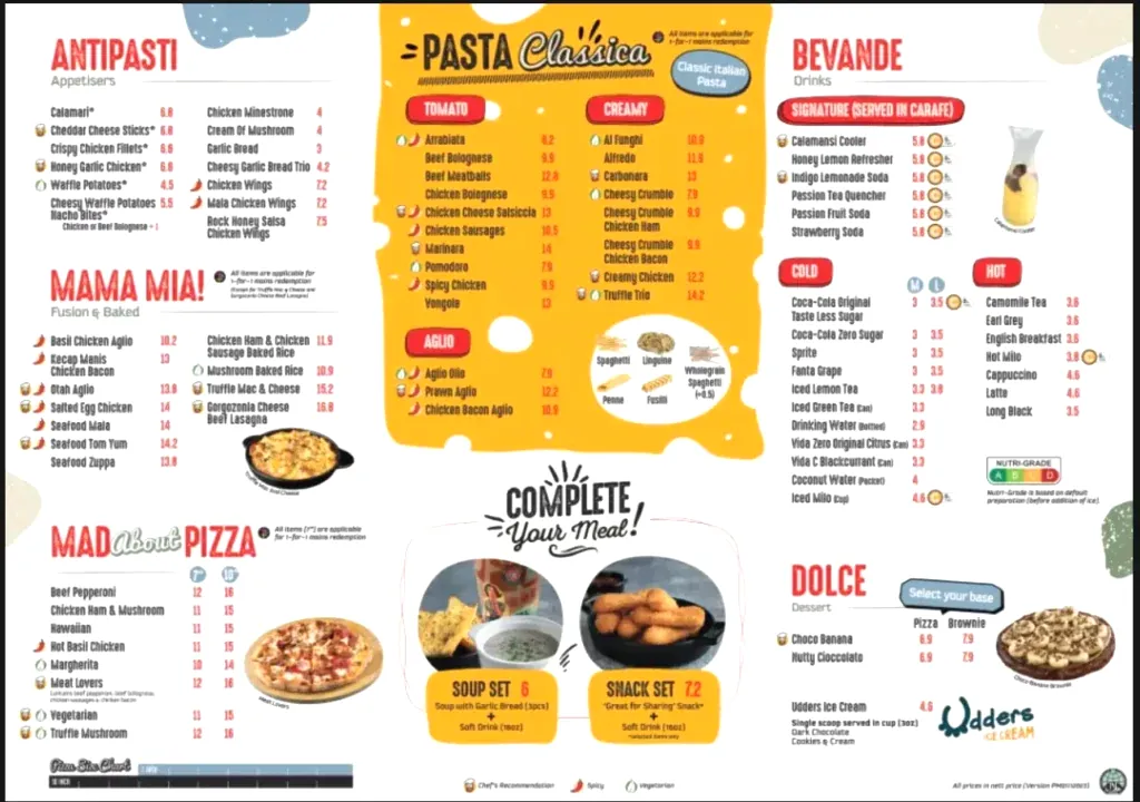 Pastamania Bugis junction Menu